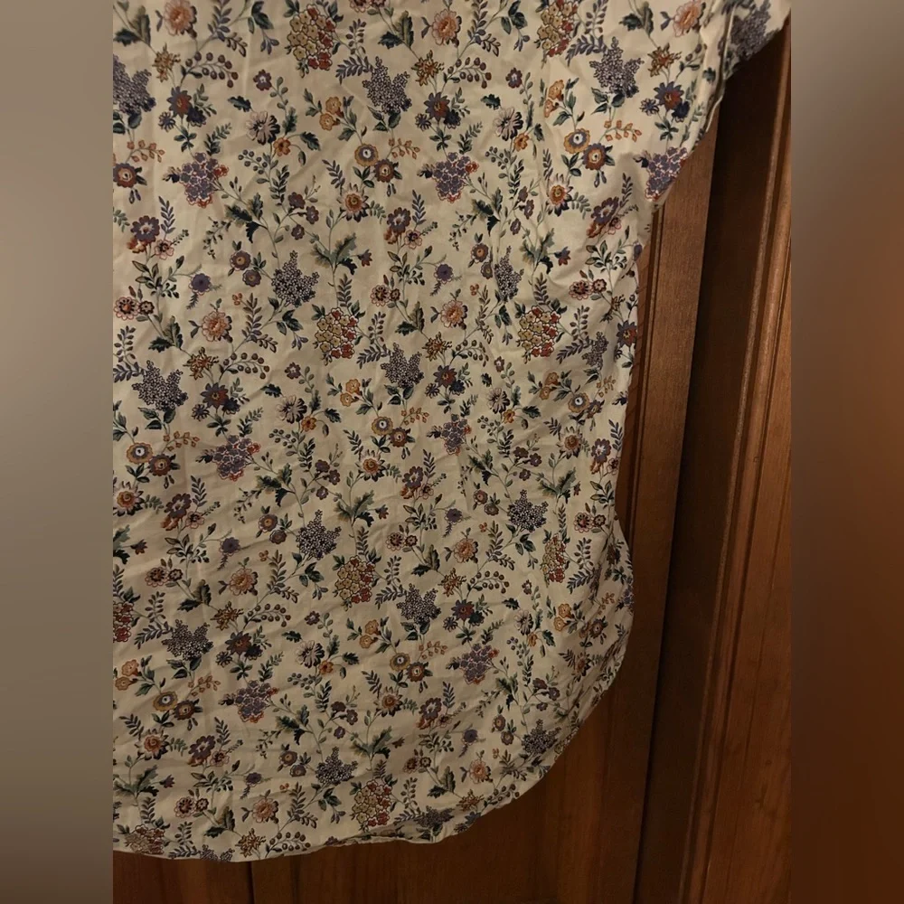 Women's Cream Floral Cotton Bohemian Slouchy Oversized Approx Sz L/XL Blouse